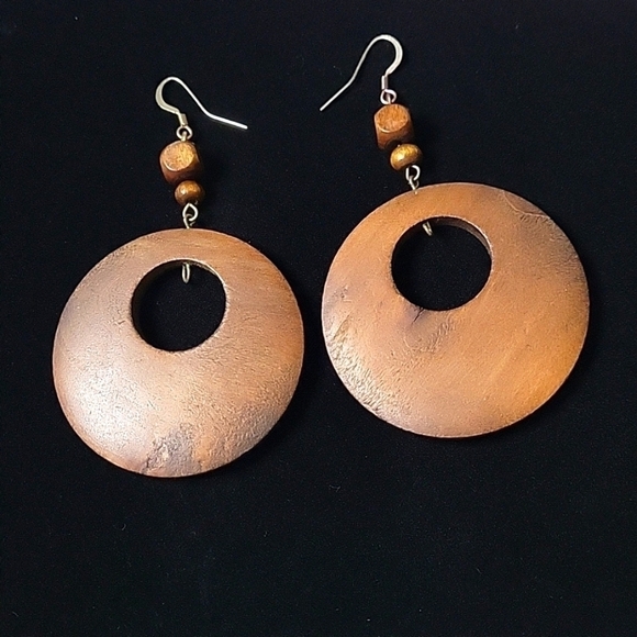 Wooden hoop earrings/ boho/ bohemian - Picture 1 of 3
